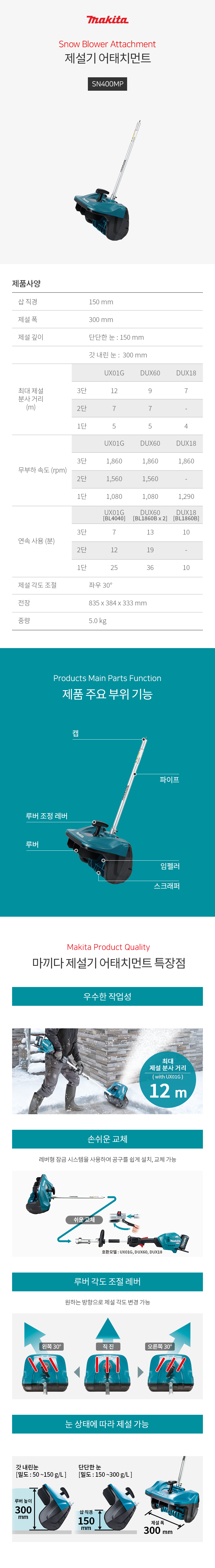마끼다 무선멀티 파워헤드 제설기 어태치먼트